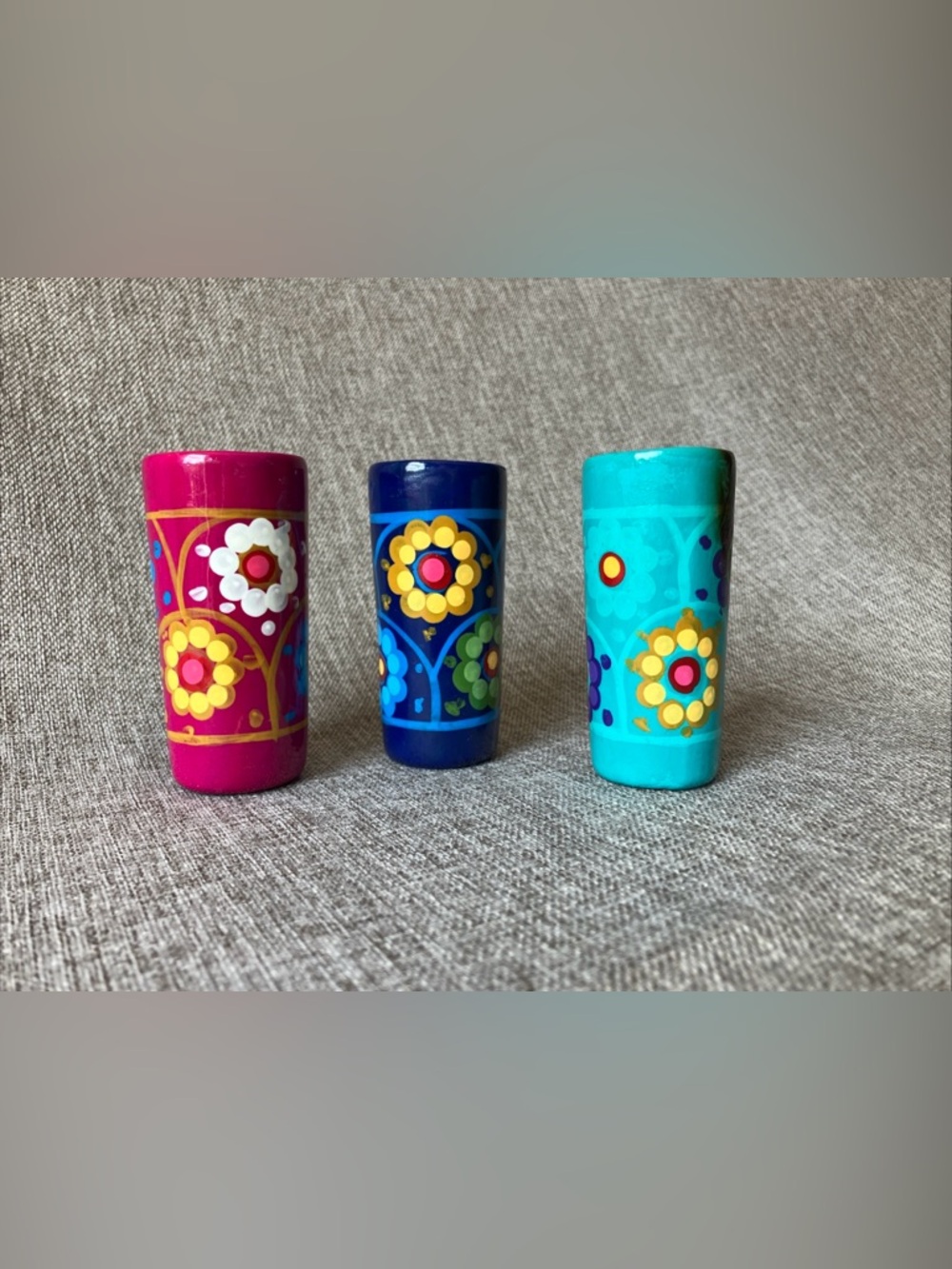 Mexican Hand Painted Talavera Shot Glass Ceramic Clay Pottery, Set of 3